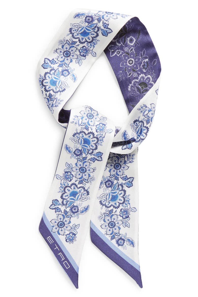 Floral Silk Scarf, Alternate, color, PRINT ON BLUE BASE
