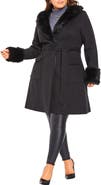 City Chic Blushing Belle Twill Coat with Faux Fur Collar