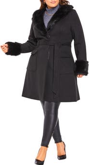 City Chic Blushing Belle Twill Coat with Faux Fur Collar