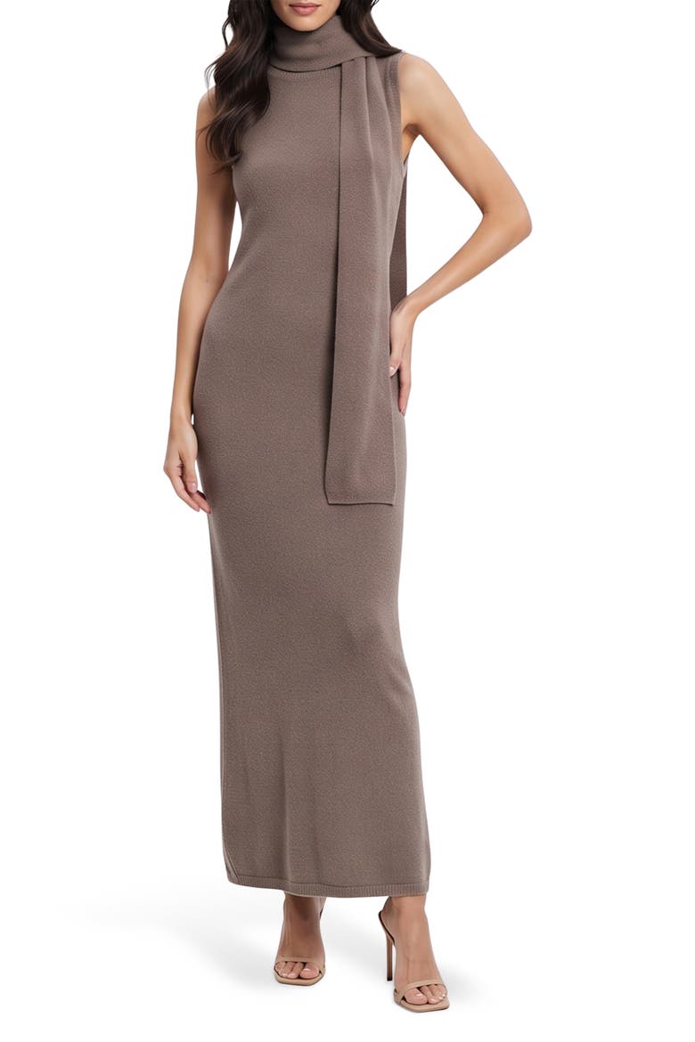 Scarf Neck Sleeveless Sweater Midi Dress, Main, color, HEATHER BROWN