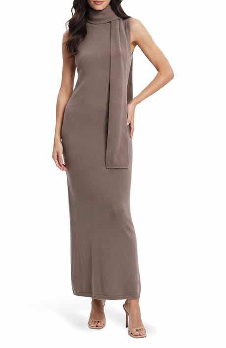 Scarf Neck Sleeveless Sweater Midi Dress
