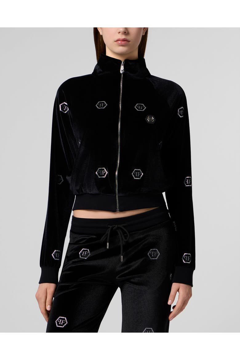 Chenille Tracksuit Jacket Mini Monogram Crystal Monogram Women, Main, color, black