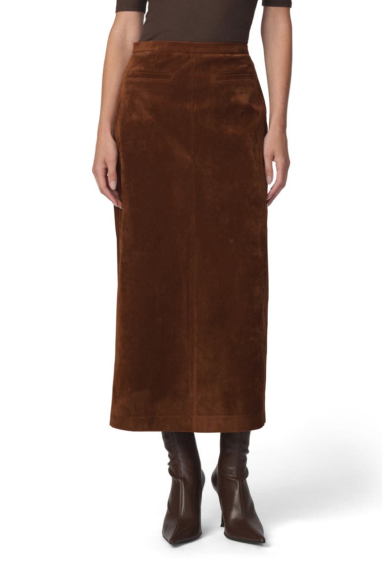 The Welt Pocket Faux Suede Midi Skirt, Main, color, CHESTNUT