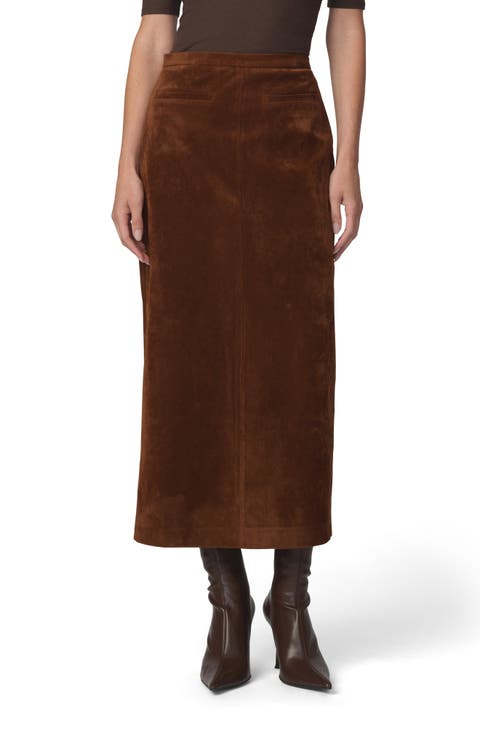 The Welt Pocket Faux Suede Midi Skirt