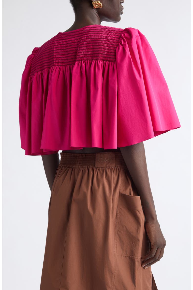 Crop Smocked Yoke Cotton Poplin Top, Alternate, color, GARNET PINK