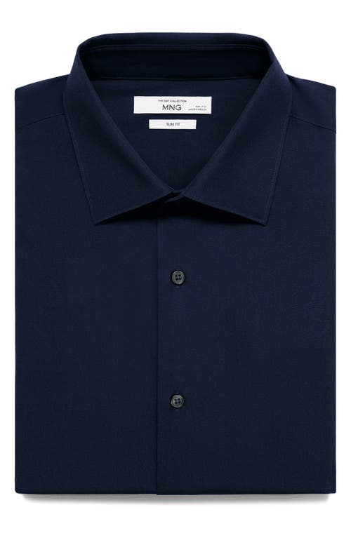 Mango Slim Fit Cotton Poplin Suit Button-up Shirt In Dark Navy