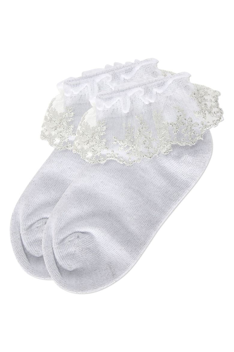 Step and Shimmer Ruffle Anklet Socks, Alternate, color, White