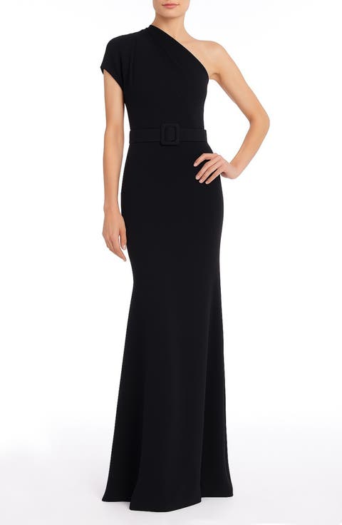 One-Shoulder Belted Gown
