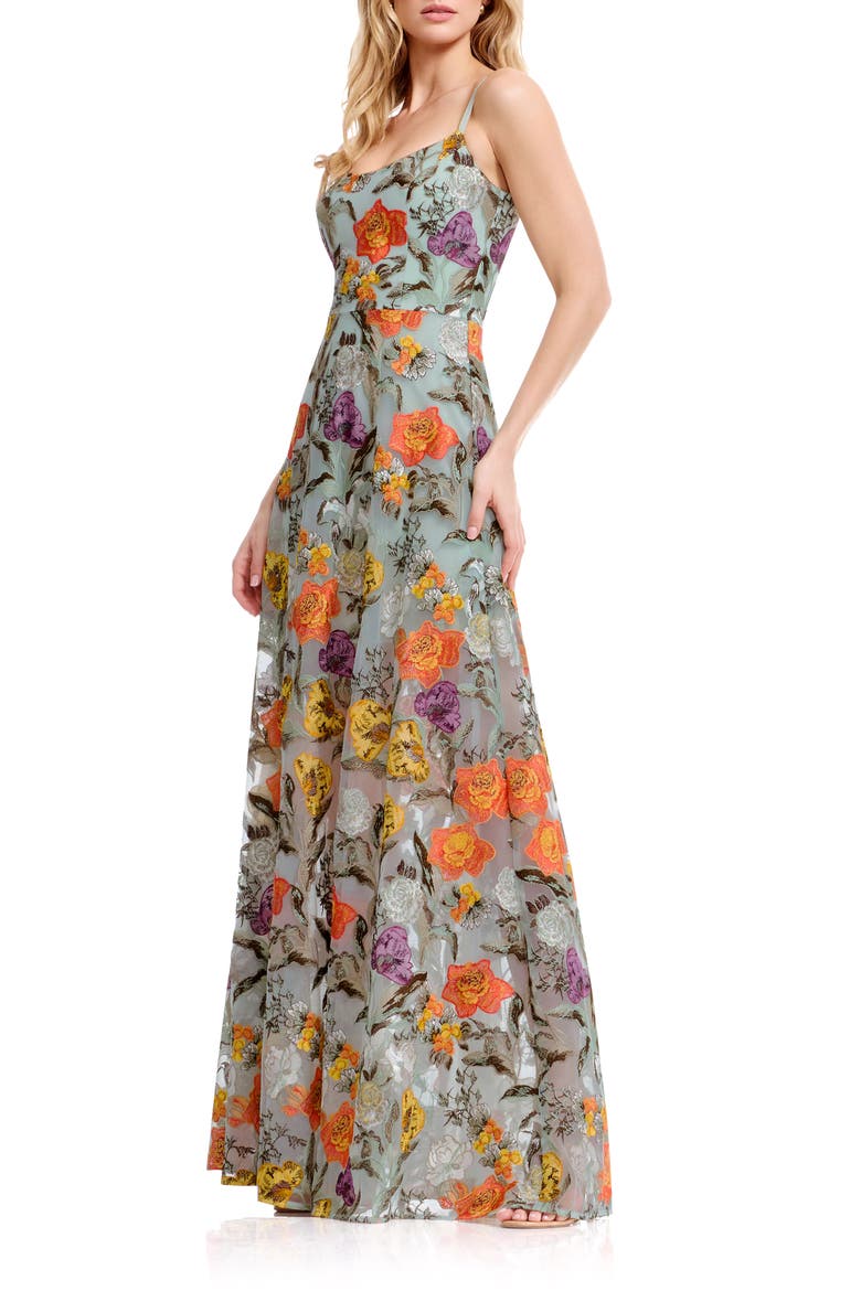 Umalina Embroidered Sleeveless Gown, Alternate, color, SAGE MULTI