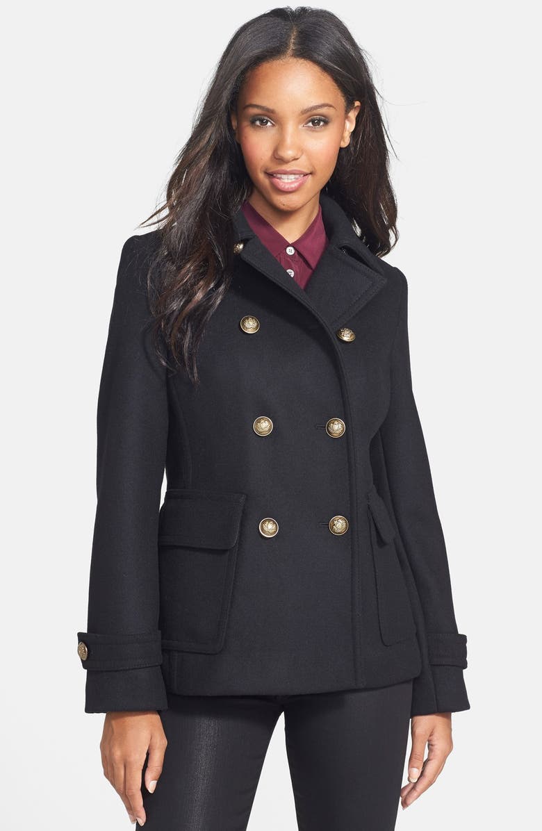 Kristen Blake Double Breasted Wool Blend Skirted Peacoat, Main, color, 