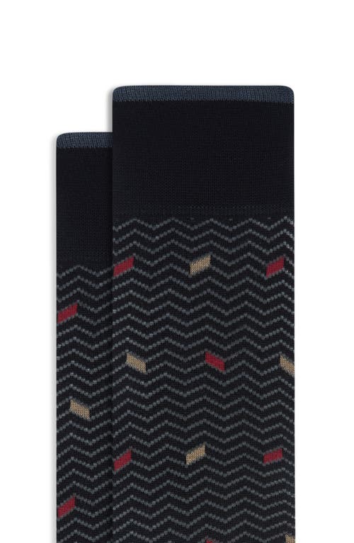 Bugatchi Herringbone Pattern Mercerized Cotton Blend Dress Socks In Black