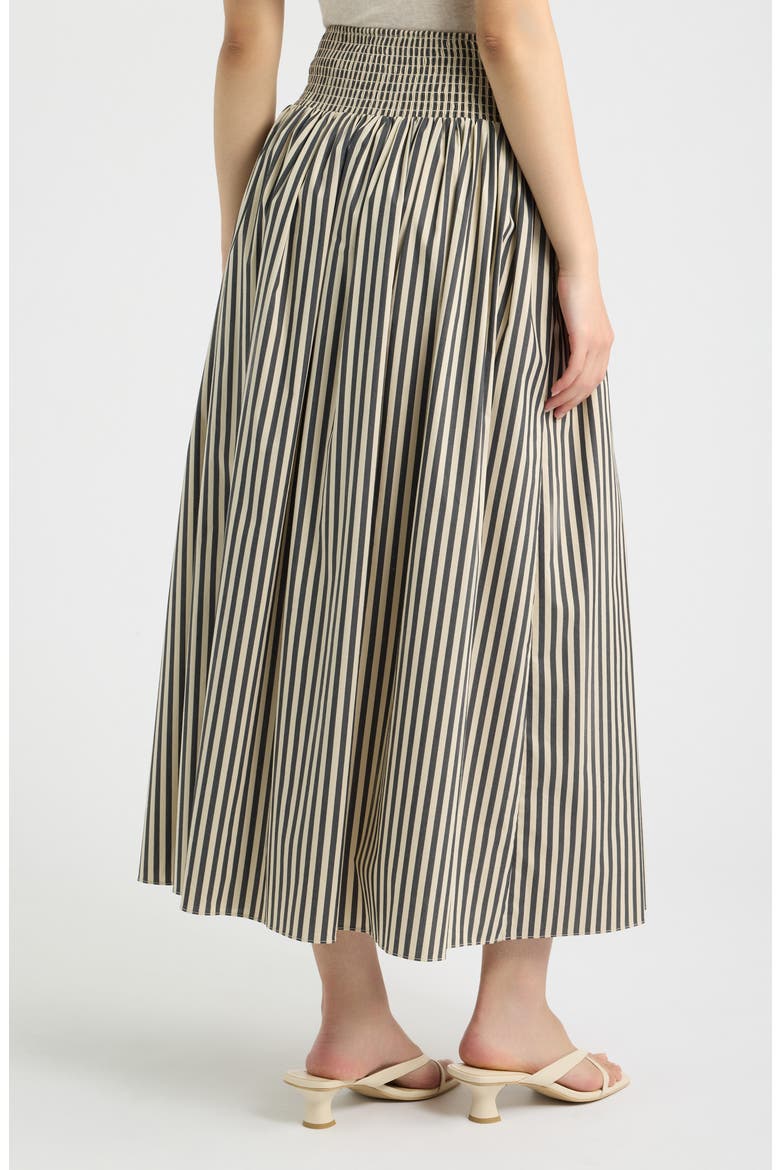 The Noreen Stripe Smocked Maxi Skirt, Alternate, color, NOIR KHAKI