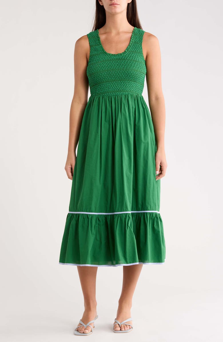 SUGARLIPS Jessy Smocked Midi Dress, Main, color, Emerald