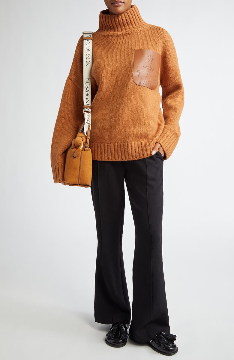 JW Anderson Leather Pocket Turtleneck Sweater, Alternate, color,