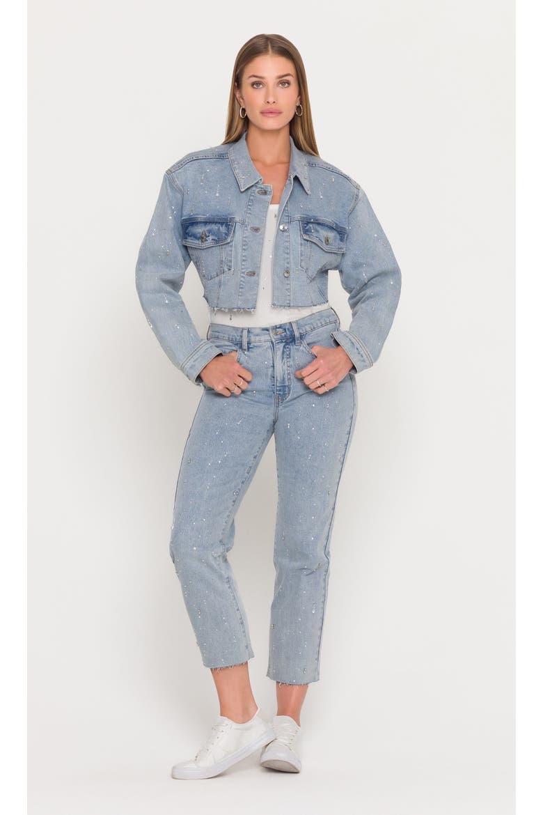 Delan Embellished Denim Jacket, Alternate, color, Light Blue