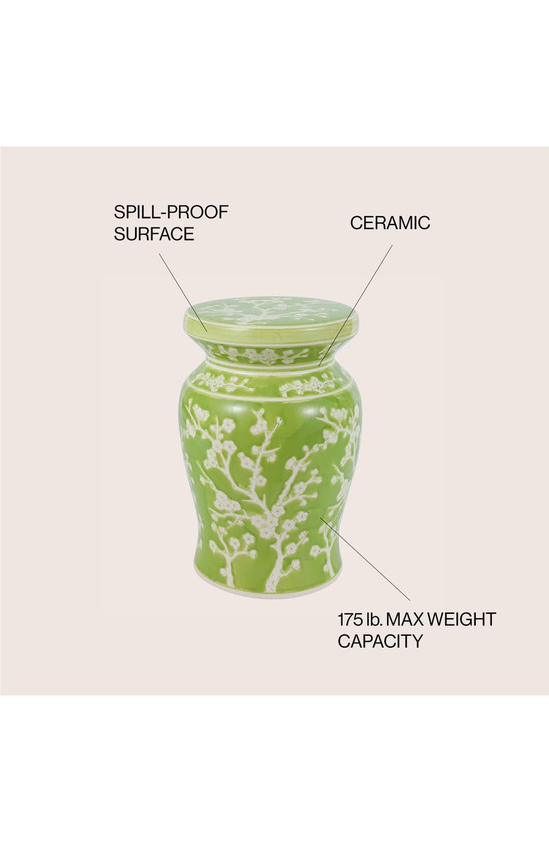 JONATHAN Y Cherry Blossom 17.75" Ceramic Garden Stool, Alternate, color, Green/White