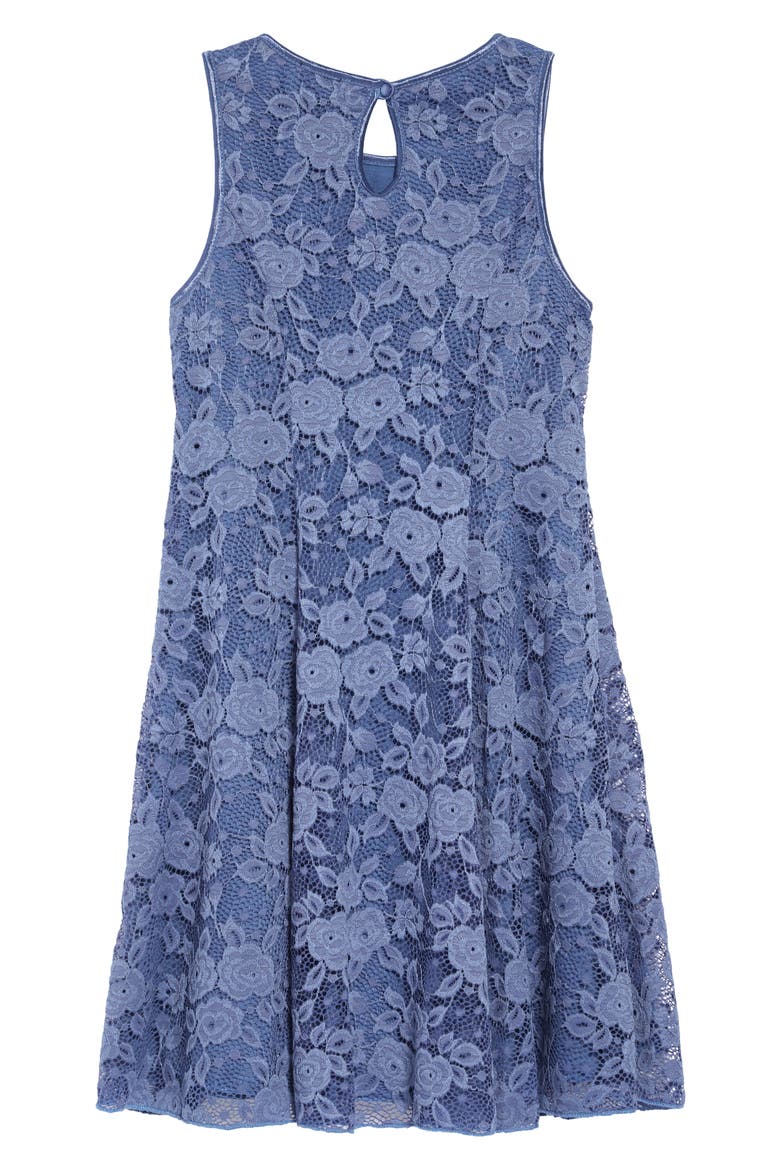 Lace Fit & Flare Dress, Alternate, color, BLUE DENIM