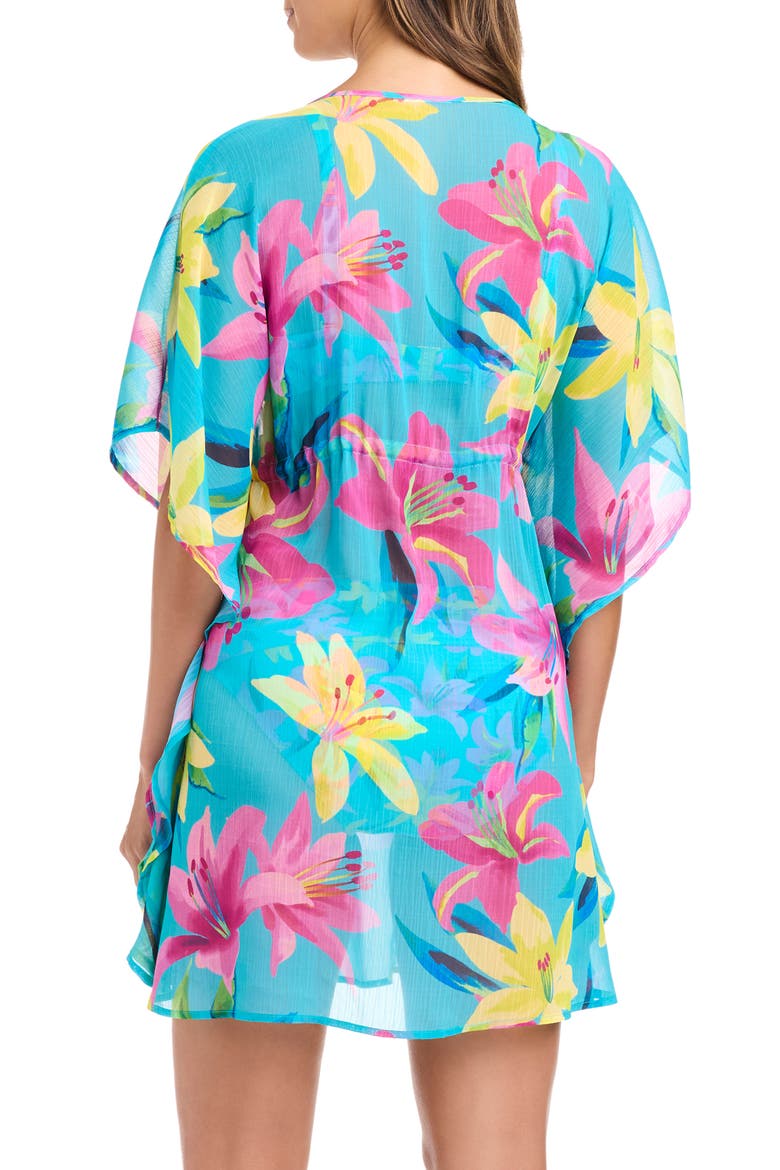 Floral Semisheer Cover-Up Caftan, Alternate, color, WATERFALL