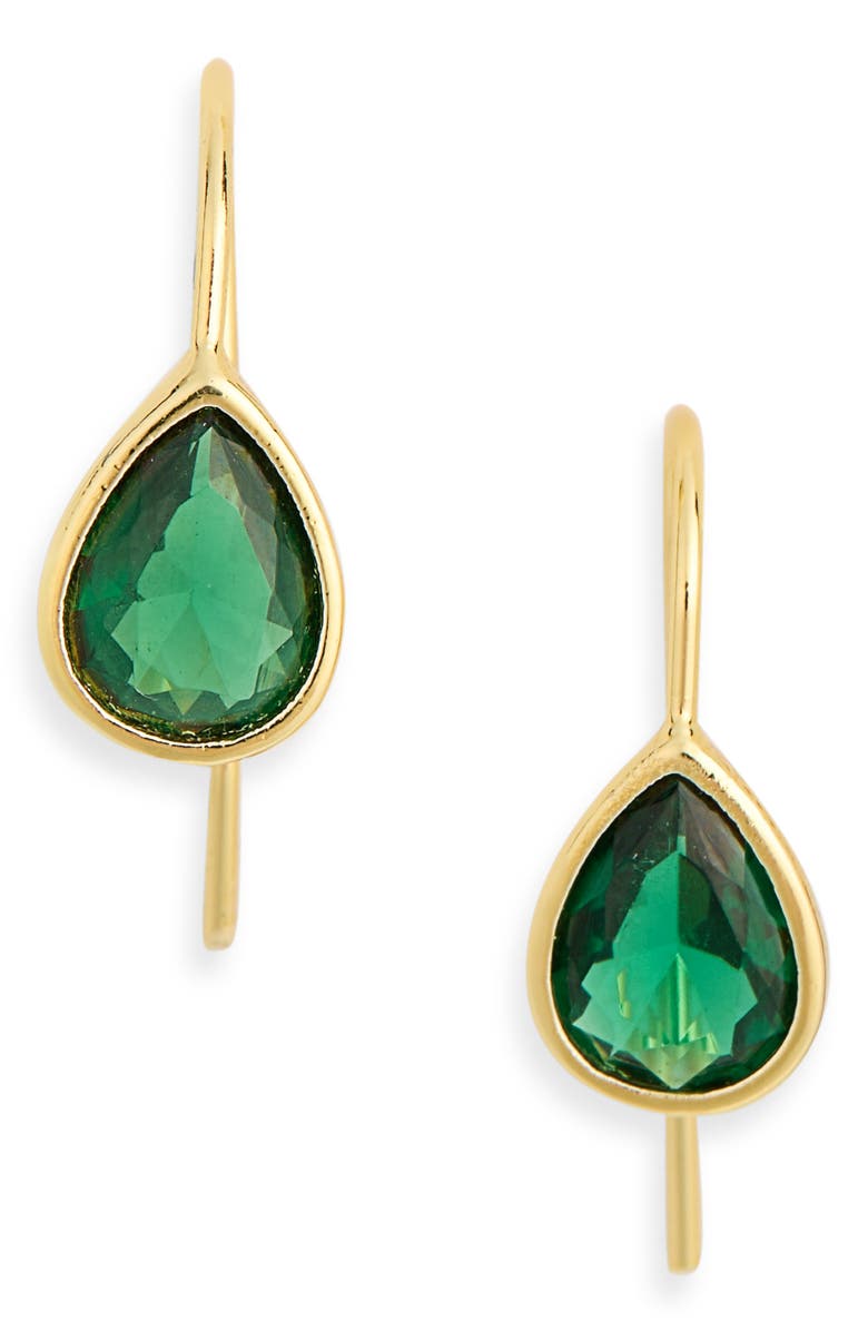 NORDSTROM RACK Cubic Zirconia Pear-Shaped Drop Earrings, Main, color, Emerald- Gold