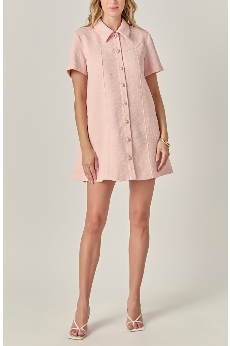 Textured Short Sleeve Mini Shirtdress, Alternate, color, LIGHT PINK