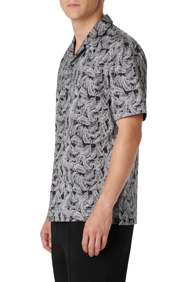 Bugatchi Cole OoohCotton<sup>®</sup> Feather Leaf Print Camp Shirt, Alternate, color, Black