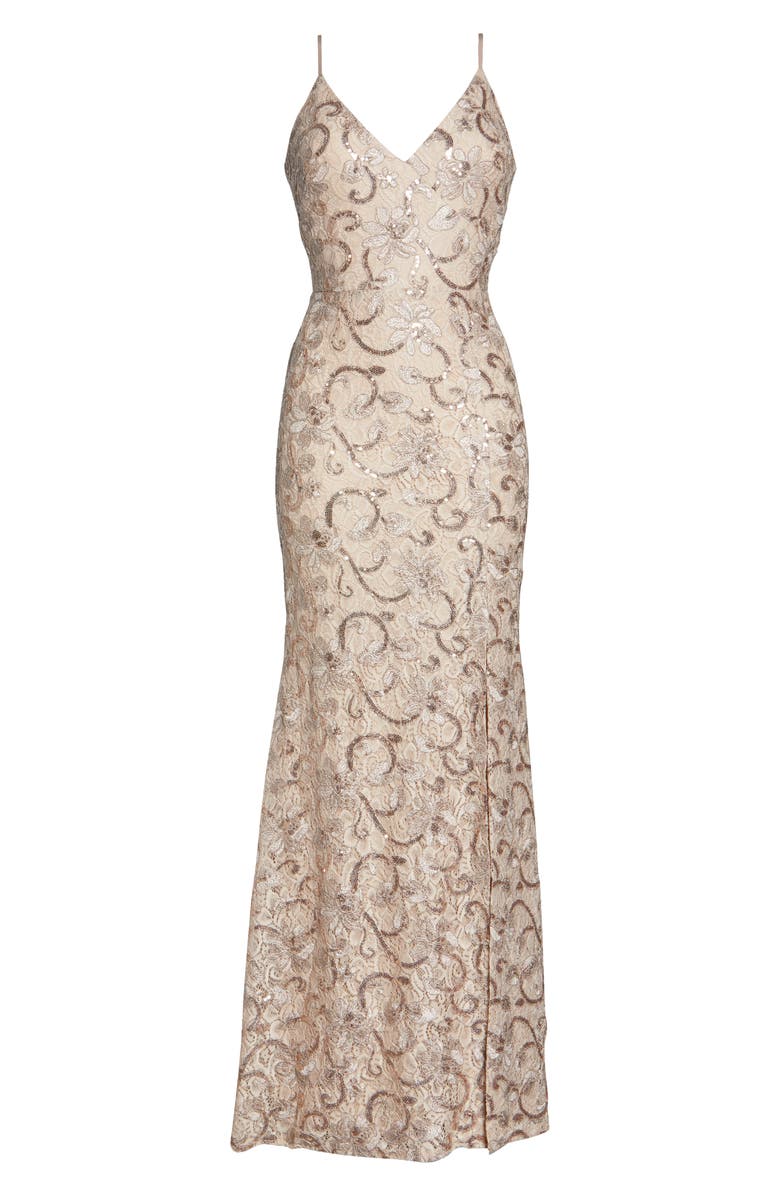 Vince Camuto Sequin Floral A-Line Gown, Alternate, color, 