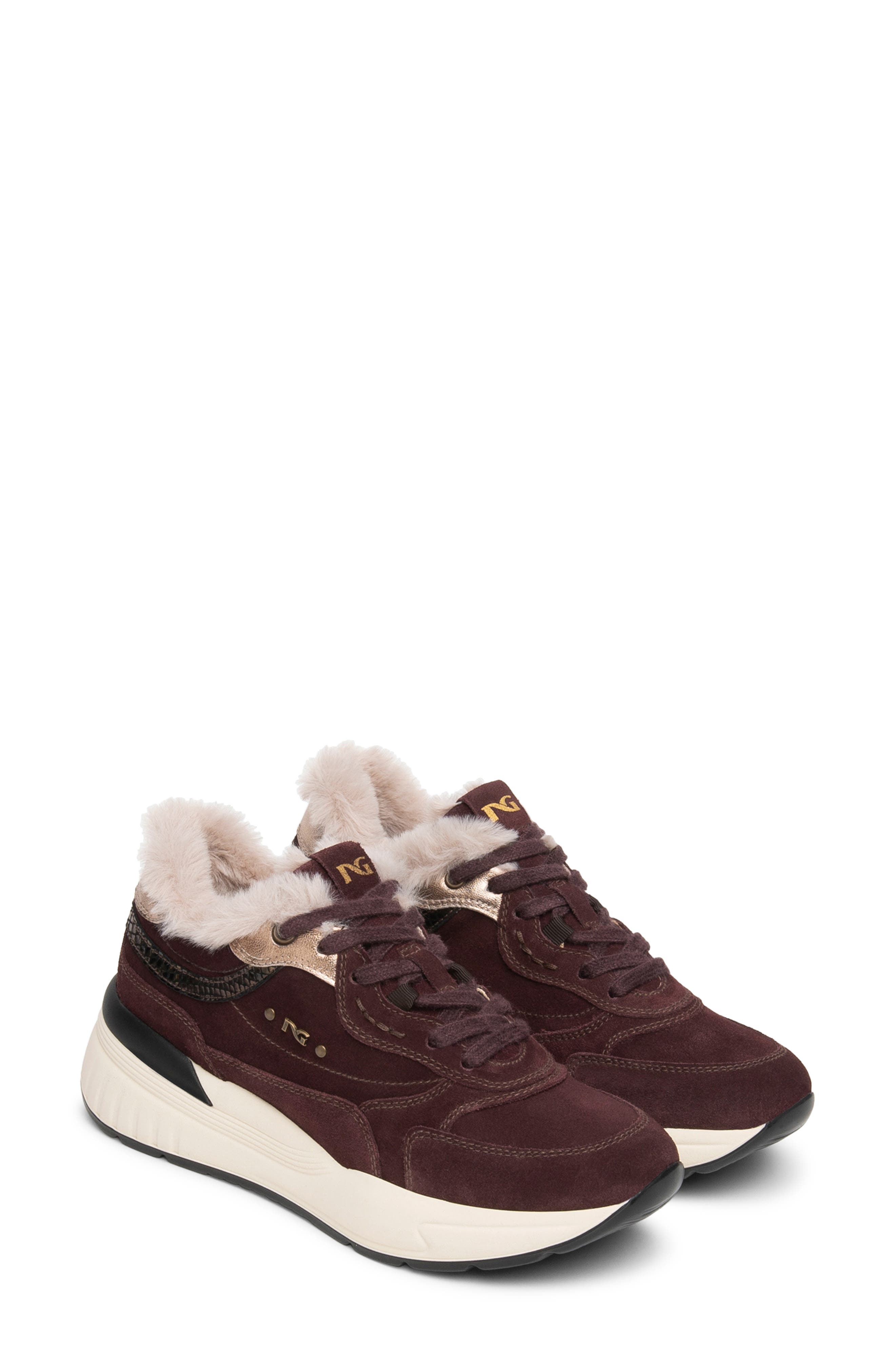 Faux Fur Platform Sneaker, Main, color, BORDEAUX