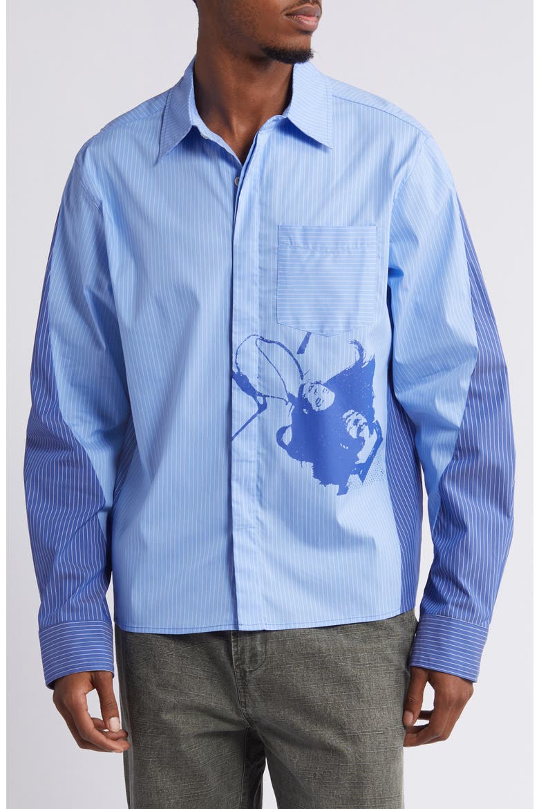 Togetherness Pinstripe Button-Up Shirt, Main, color, PINSTRIPE BLUE
