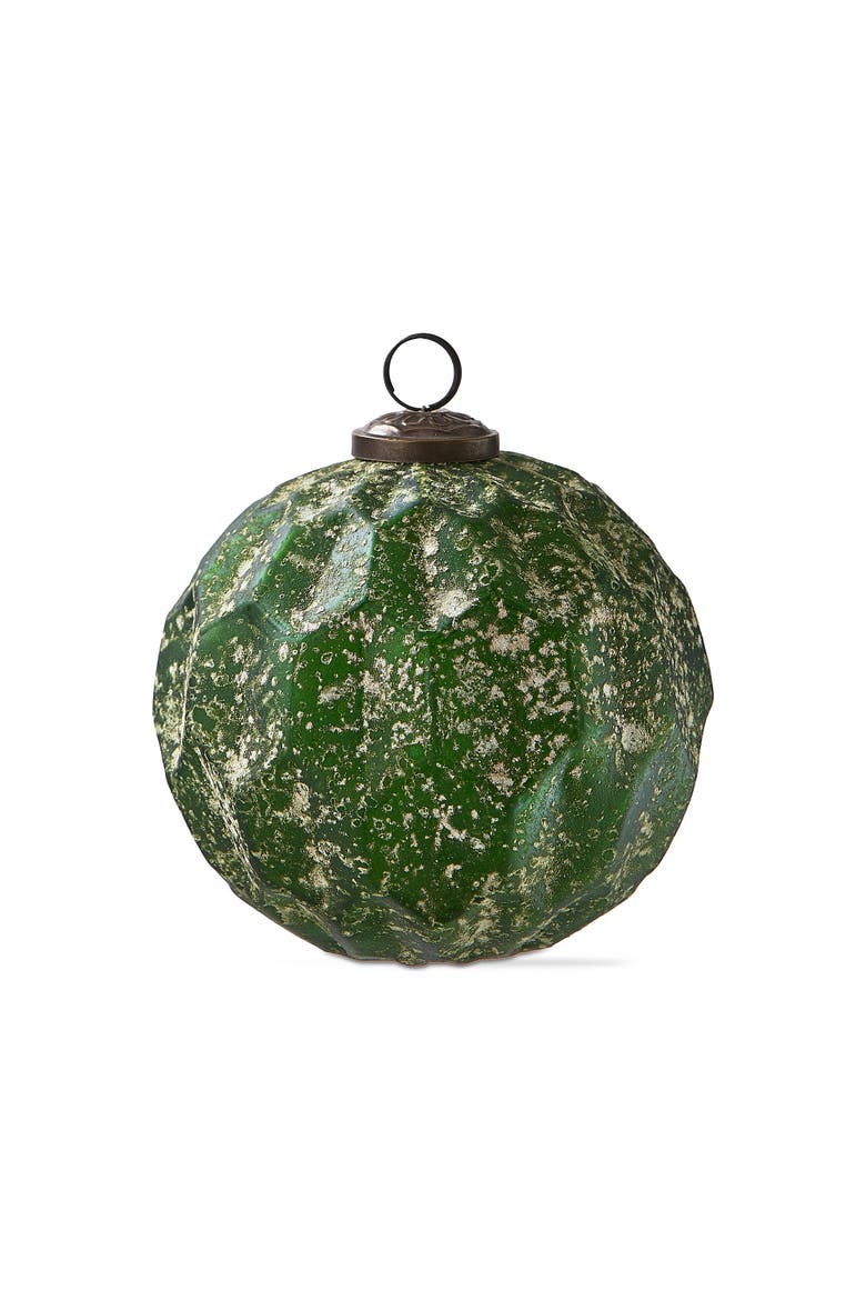 Antiqued Honeycomb Glass Ornament Dark Green Christmas Decor, Main, color, Green