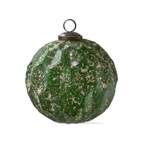 Antiqued Honeycomb Glass Ornament Dark Green Christmas Decor