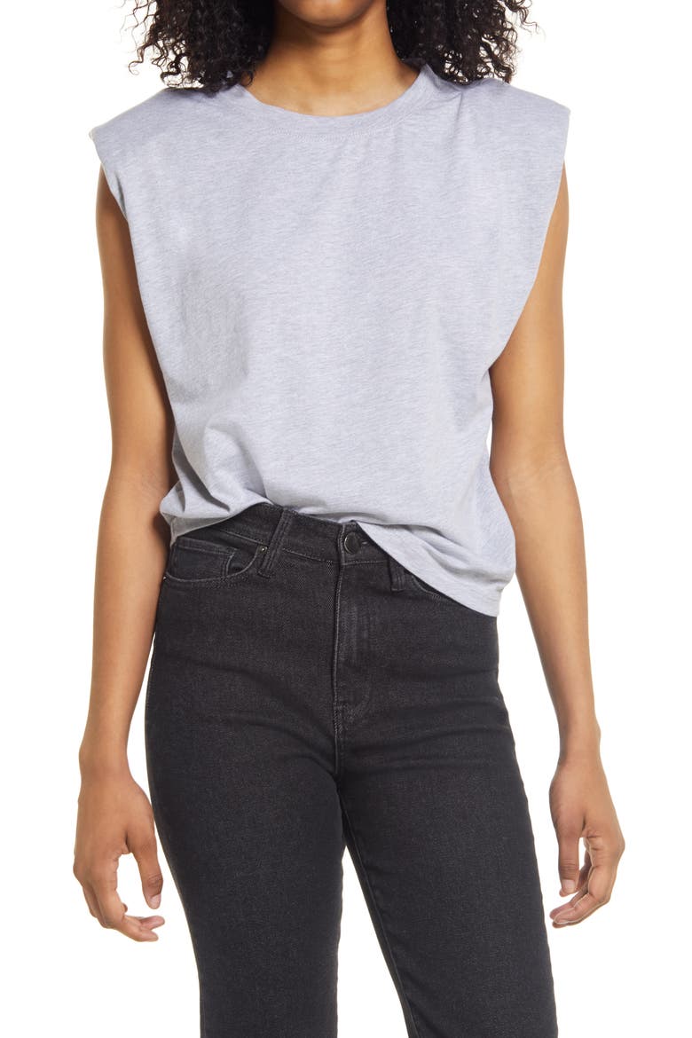 Padded Shoulder Tank, Main, color, LIGHT GREY