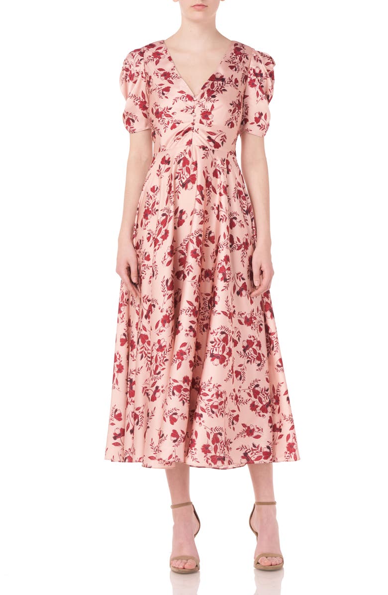 ML Monique Lhuillier Printed Floral Midi Dress, Main, color,