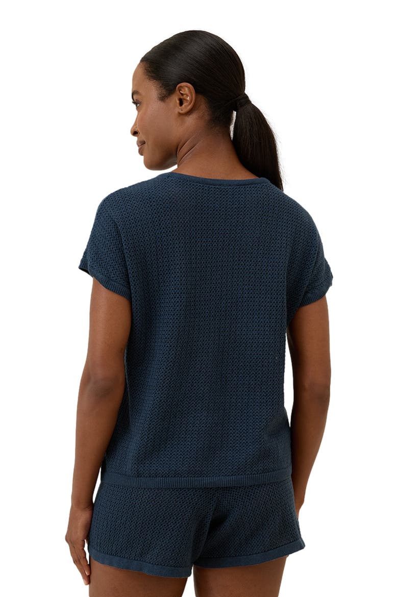 Beachside Linen Short Sleeve Top Made with Organic Cotton, Alternate, color, French Navy