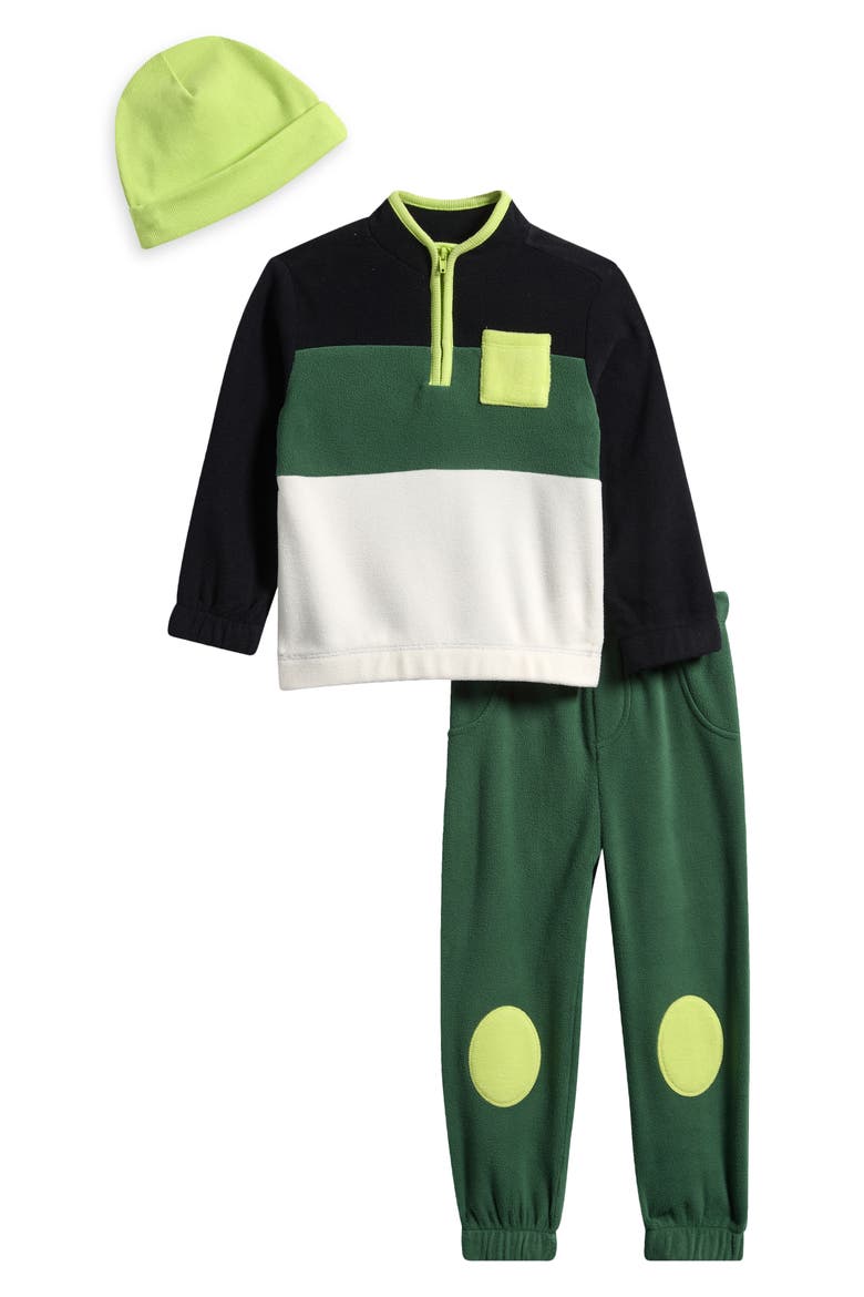 Kids' 3-Piece Fleece Sweatshirt, Joggers & Beanie Set, Main, color, FOREST