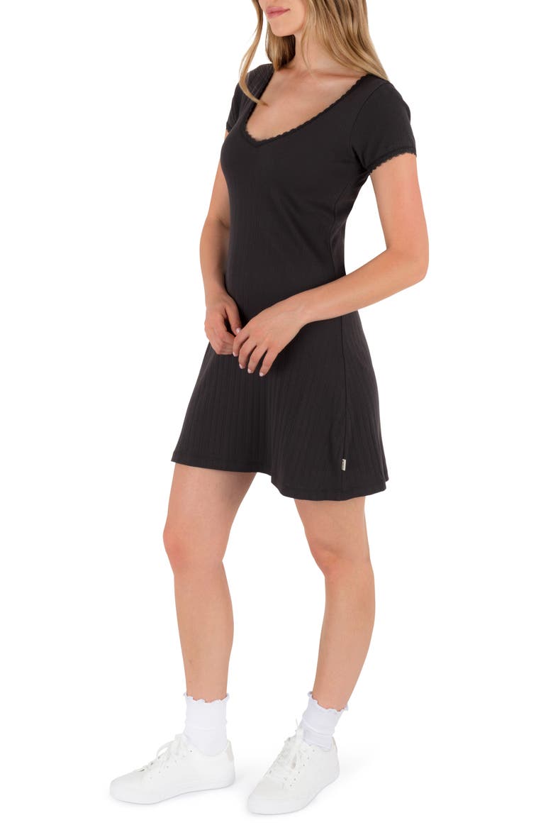 Gem Cotton Rib Minidress, Alternate, color, OFF BLACK