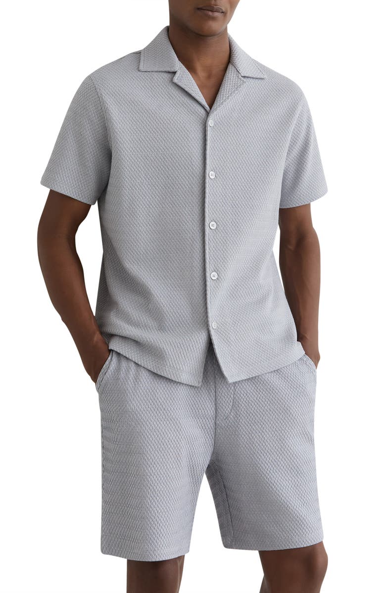 Reiss Felipe Textured Knit Cotton Blend Camp Shirt, Main, color, Soft Blue