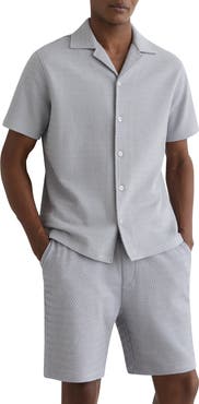 Reiss Felipe Textured Knit Cotton Blend Camp Shirt