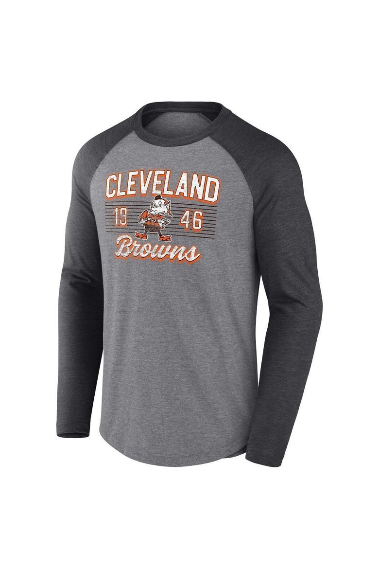 Men's Fanatics Branded Heathered Gray/Heathered Charcoal Cleveland Browns Weekend Casual Tri-Blend Raglan Long Sleeve T-Shirt, Alternate, color, Heather Gray