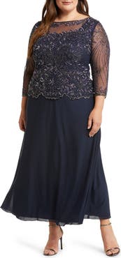 Pisarro Nights Beaded Mesh Mock Two-Piece Gown