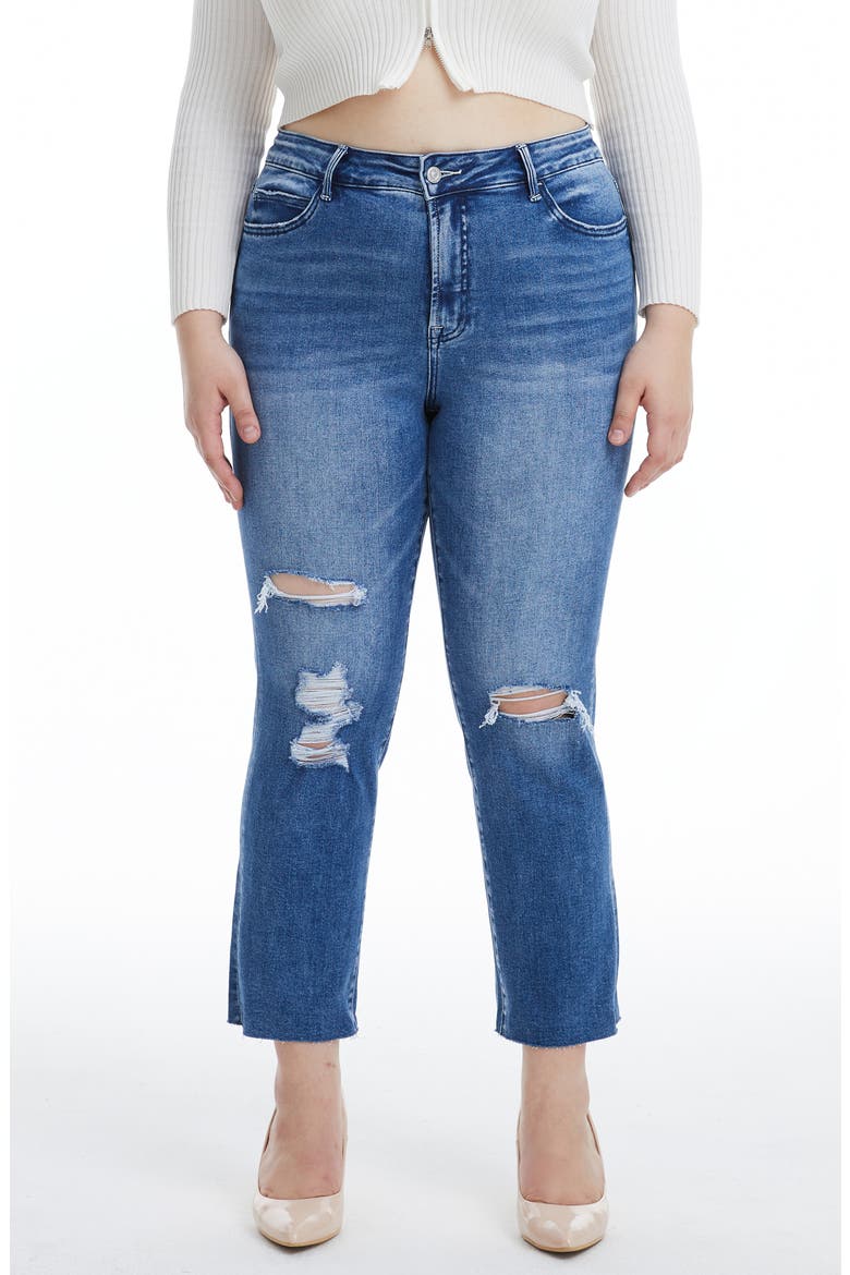 Distressed High Waist Slim Straight Leg Jeans, Main, color, AMY BLUE
