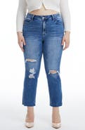 Bayeas Distressed High Waist Slim Straight Leg Jeans