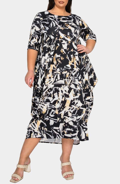 Brielle Bubble Hem Jersey Midi Dress (Plus)