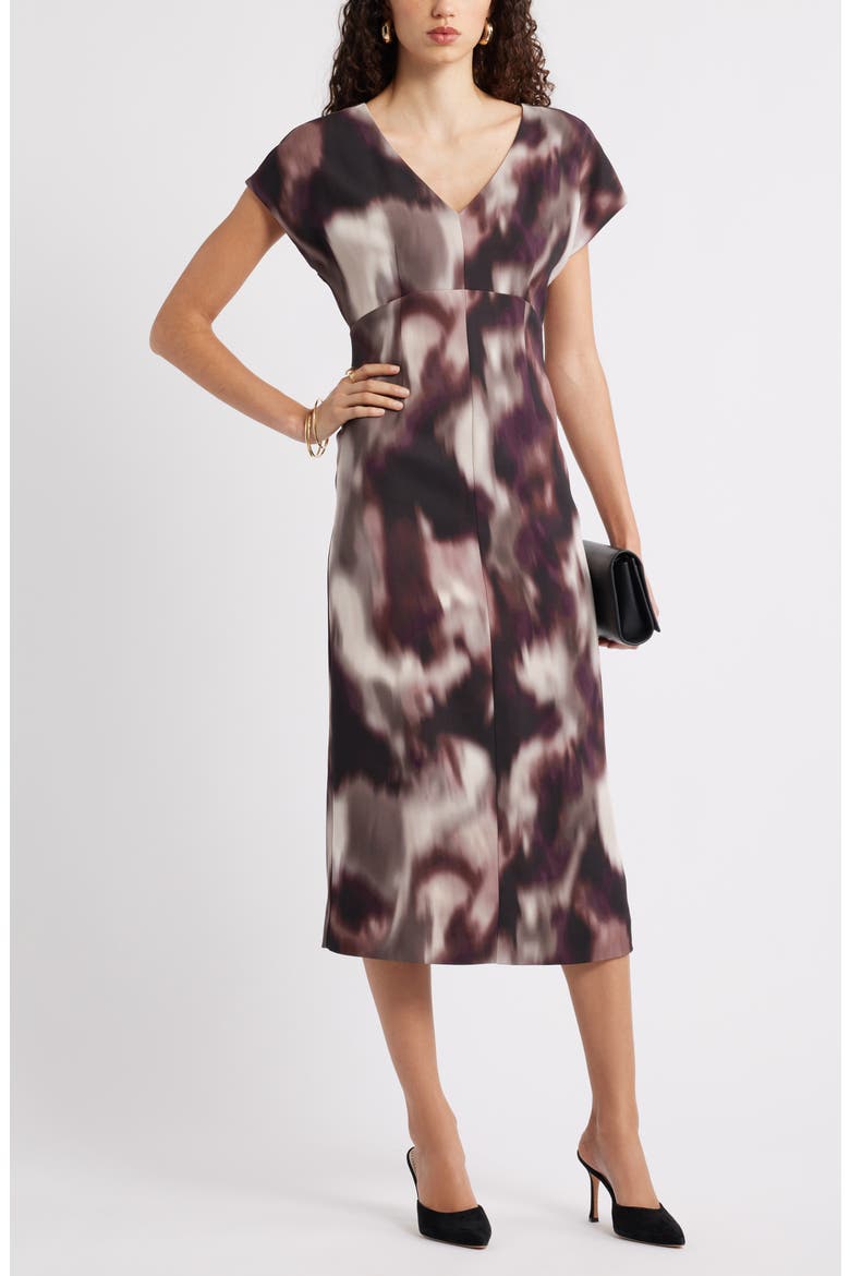 Print Midi Dress, Alternate, color, BURGUNDY COSMOS