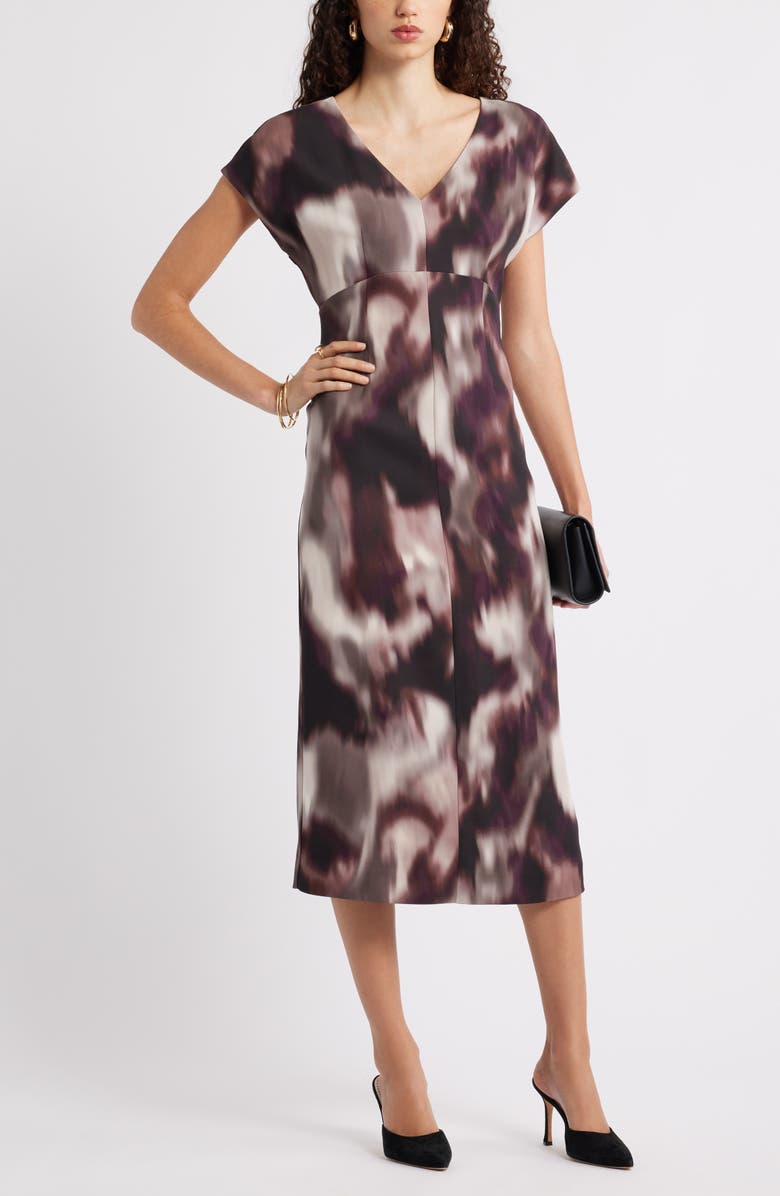 Nordstrom Print Midi Dress, Alternate, color, Burgundy Cosmos