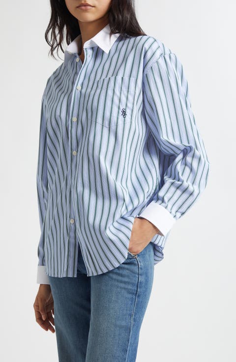 SRC Stripe Oversize Cotton Poplin Button-Up Shirt