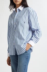 Sporty & Rich SRC Stripe Oversize Cotton Poplin Button-Up Shirt