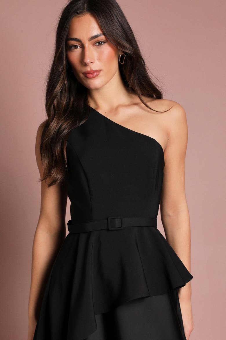 One Shoulder Satin Maxi Dress, Alternate, color, Black
