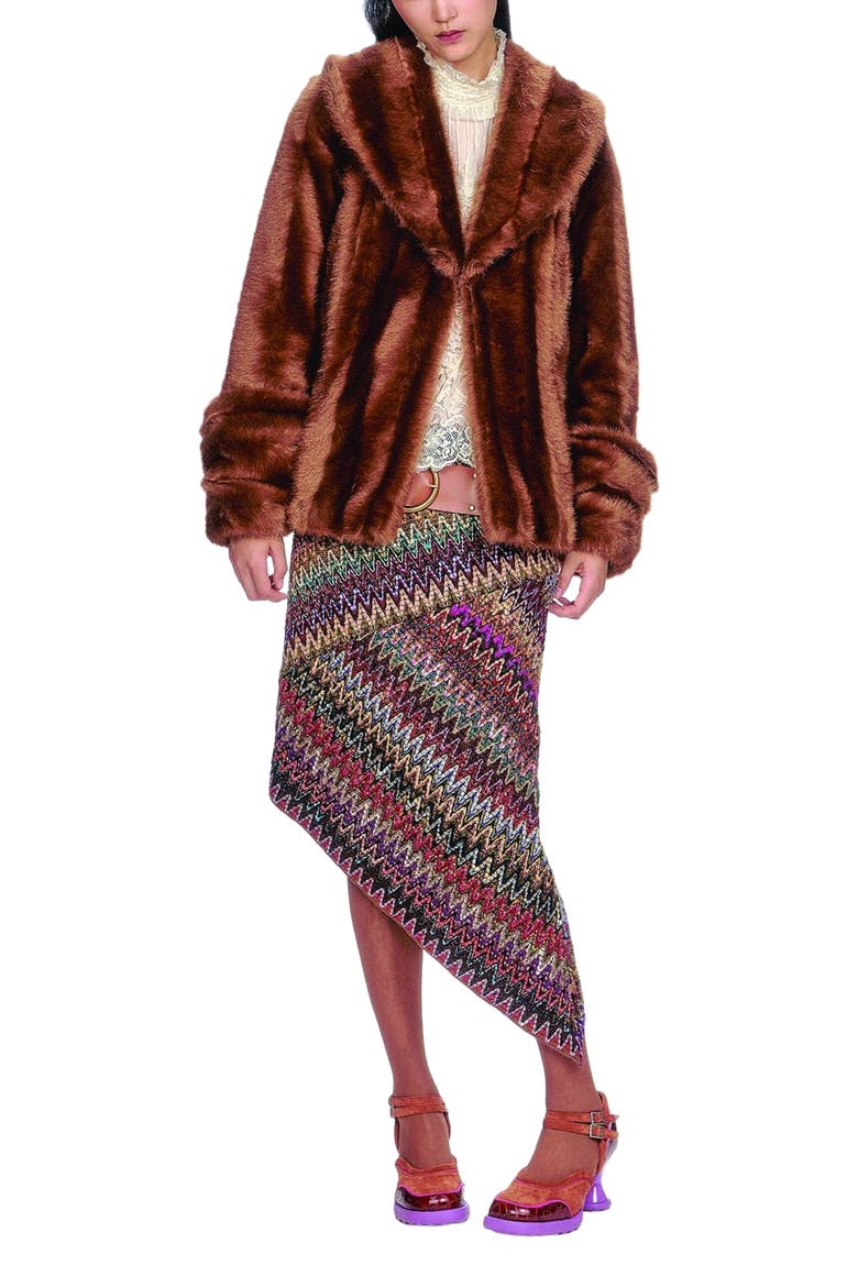 Faux Mink Swing Coat, Alternate, color, Caramel