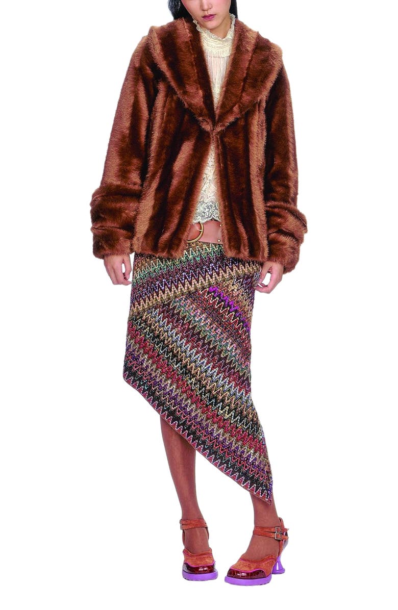 Anna Sui Faux Mink Swing Coat, Alternate, color, Caramel