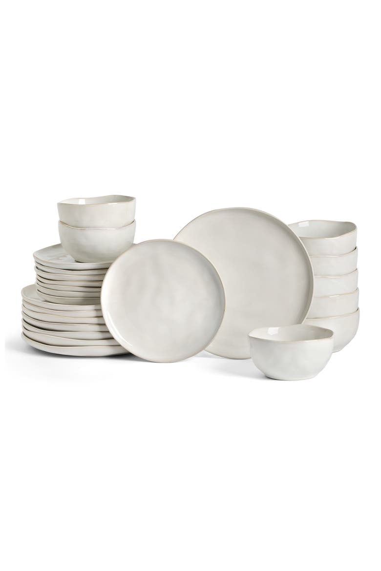 Mirella Stoneware 24-piece Dinnerware Set, Main, color, White